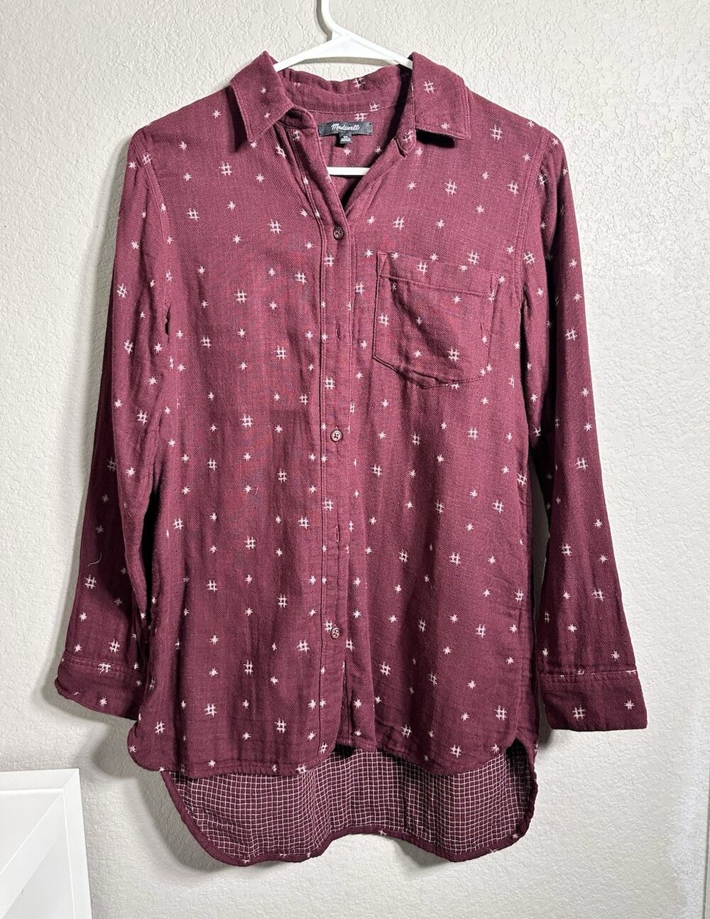 Madewell Women’s Burgundy Geometric Collared Button-Up Long Sleeve Shirt XS